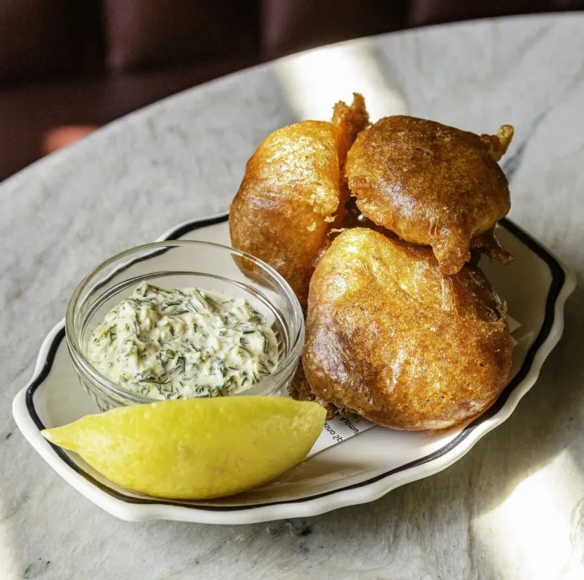 Wayside Tavern signature dishes Beer Batter Cod CheeksFoie Gras TrufflesFried Sunchokes